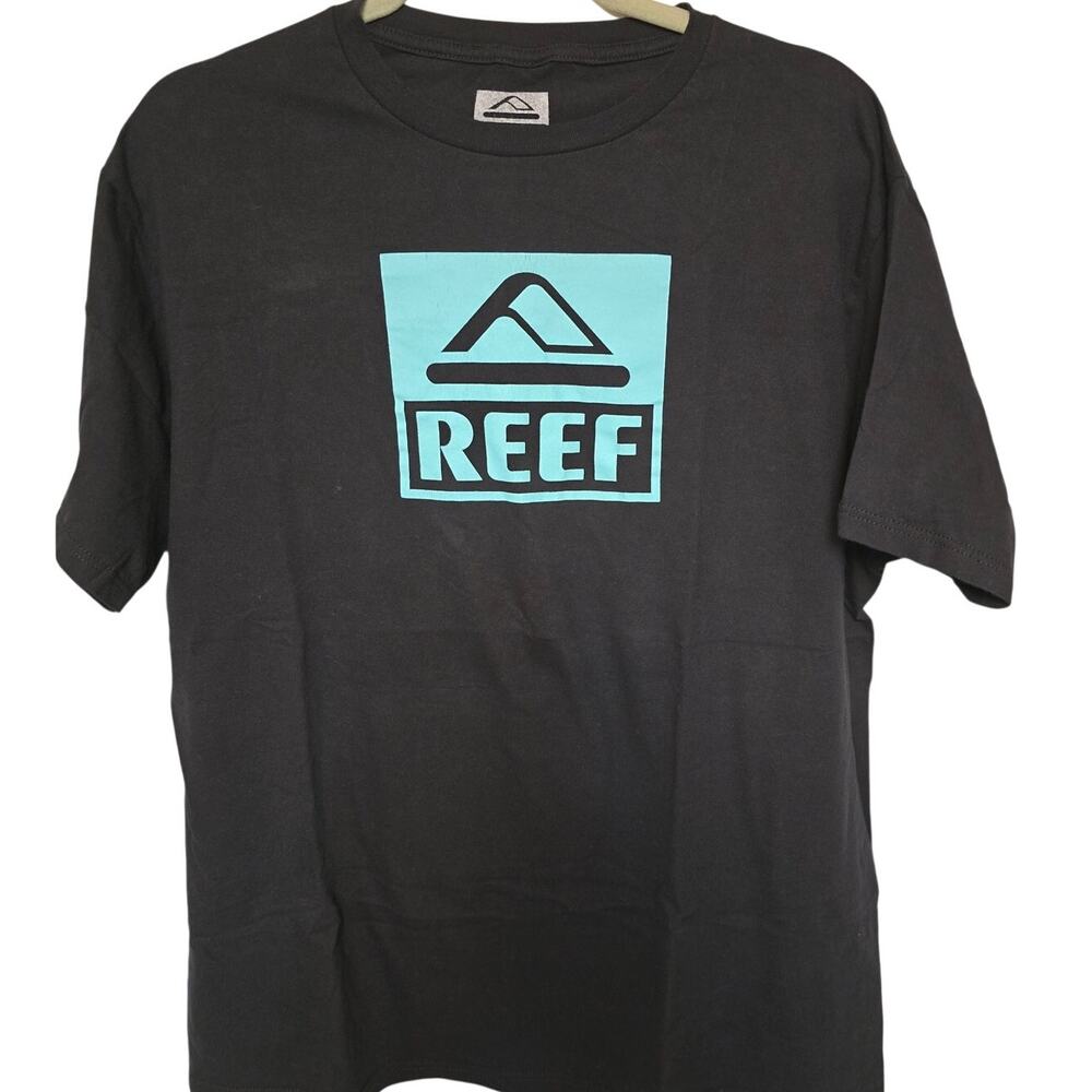 REEF Mens XL Black Teal Logo Short Sleeve Surf Skate T Shirt NWOT NEW